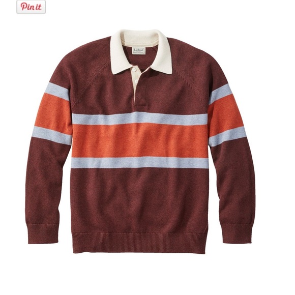 L.L. Bean Other - LL BEAN Men's Wicked Soft Cotton/Cashmere Sweater, Rugby Polo, Stripe
